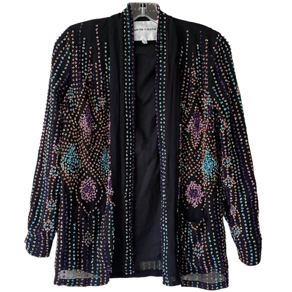 Antik Batik Open Sequence Texture Black Blazer Ja… - image 1